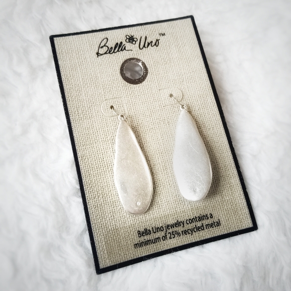 Silver Teardrop Disc Drop Earrings Recycled Metal - Picture 2 of 5